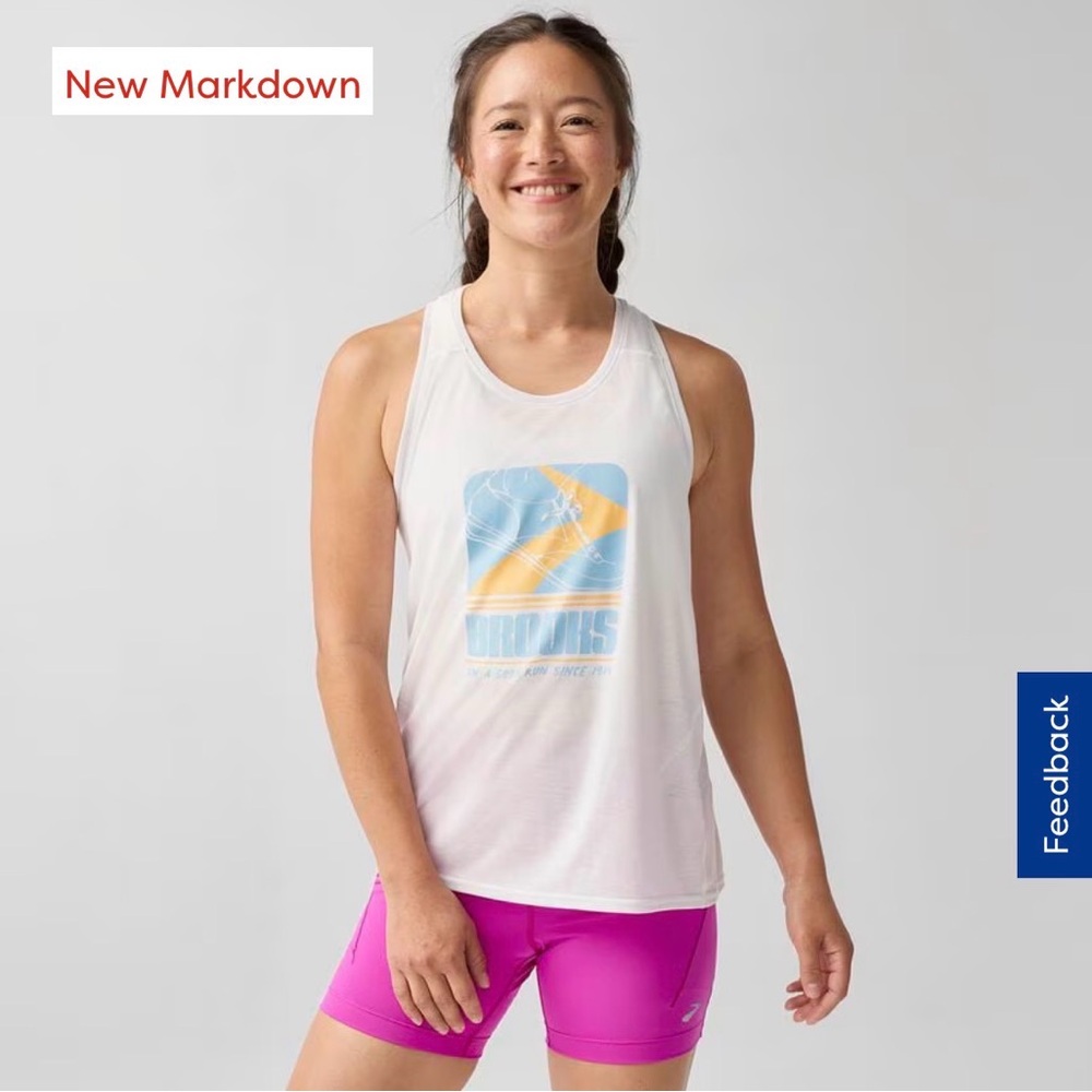 *NEW WITH TAGS* Brooks White Tank with Blue and Yellow Graphic